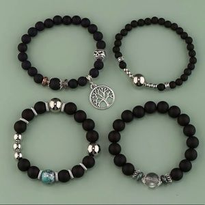 4pcs tree detail round charm beaded bracelet ✨